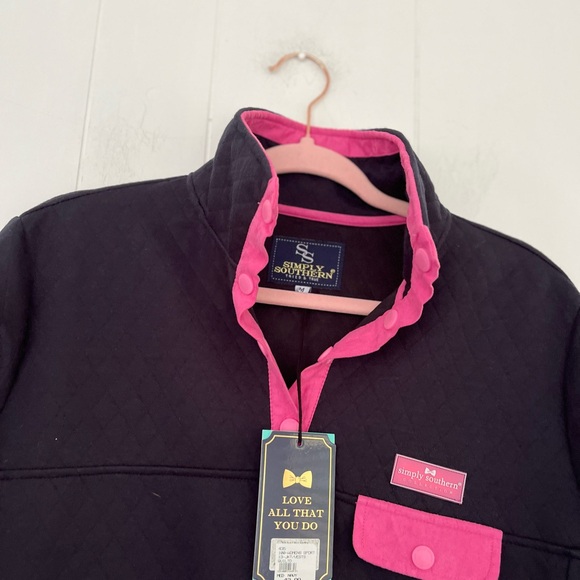 NEW Simply Southern Navy Pink Quilted 1/4 Snap Pullover Sweatshirt Jacket Medium - Picture 8 of 10